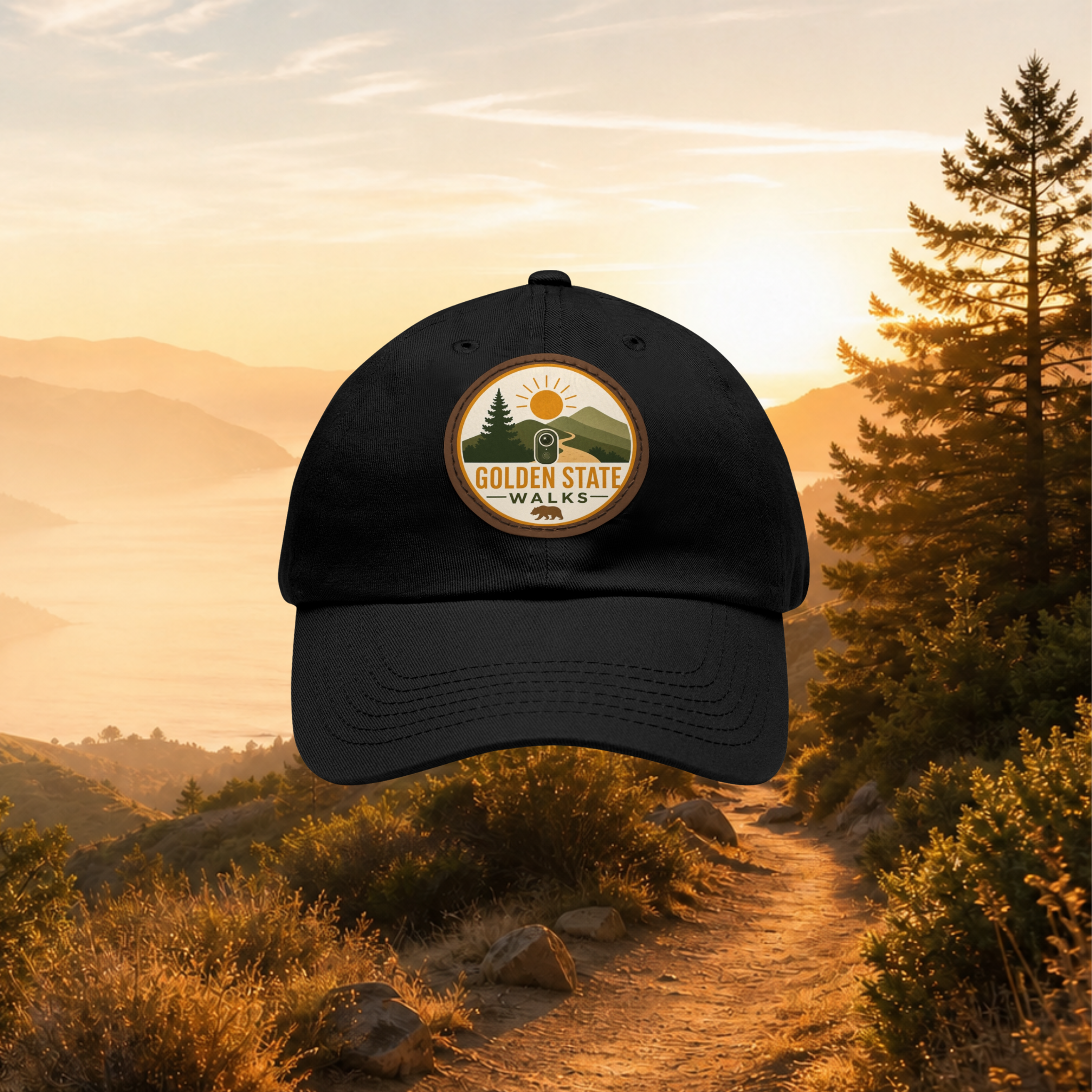 Golden State Walks Leather Patch Dad Hat — Outdoor Hiking Cap