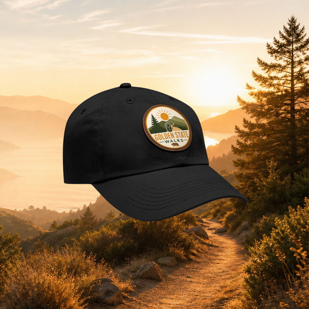 Golden State Walks Leather Patch Dad Hat — Outdoor Hiking Cap