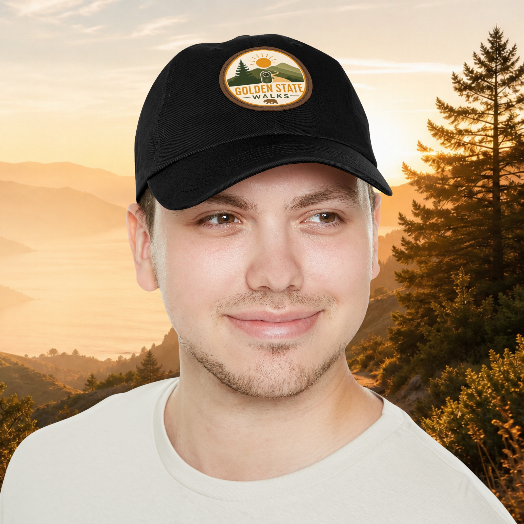 Golden State Walks Leather Patch Dad Hat — Outdoor Hiking Cap
