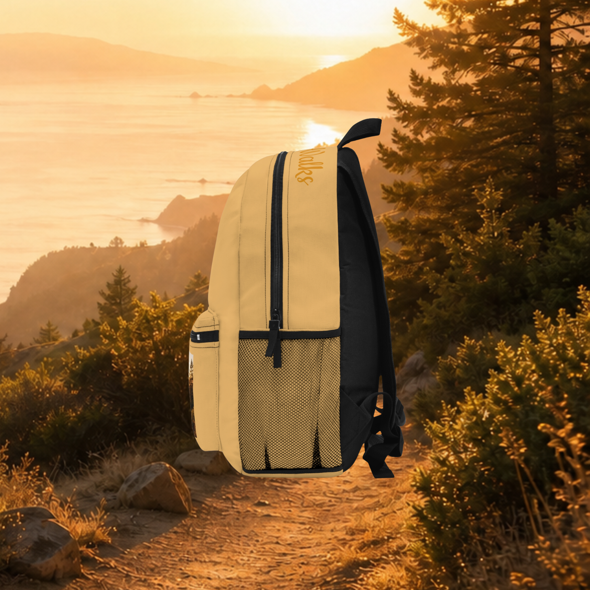 Golden State Walks Backpack — California Hiking Daypack with Scenic Sunset Photo